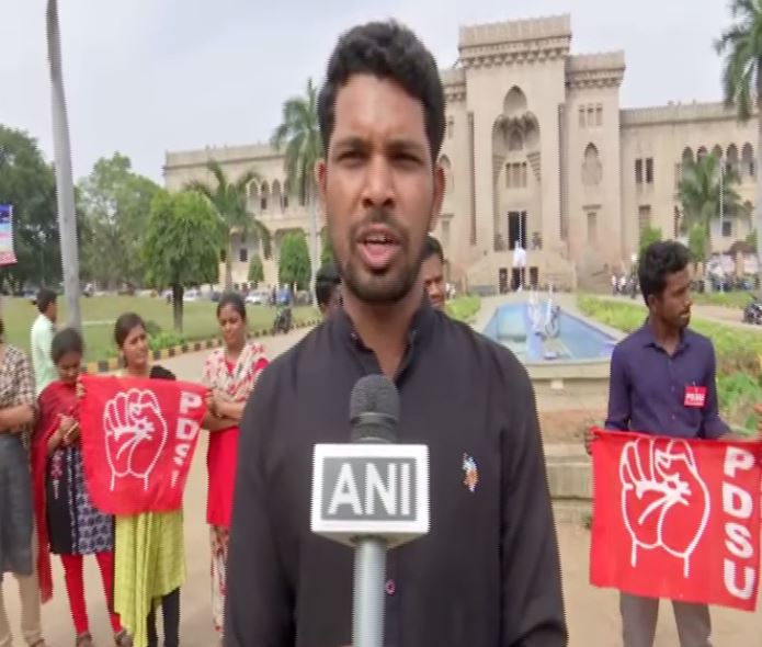 Vishnu, a PhD scholar at Osmania University speaking to ANI on Monday. (Photo/ANI)
