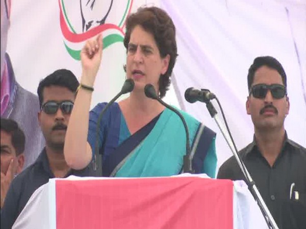 Congress president Priyanka Gandhi Vadra speaking at an election rally in Siddharthnagar on Friday. Photo/ANI