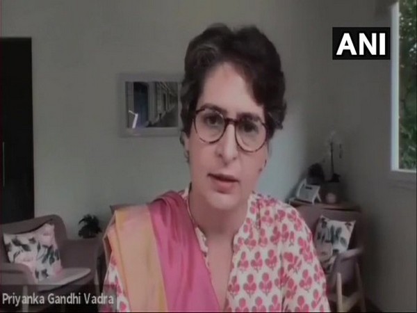 Congress leader Priyanka Gandhi Vadra in a live video on social media on Tuesday. Photo/ANI