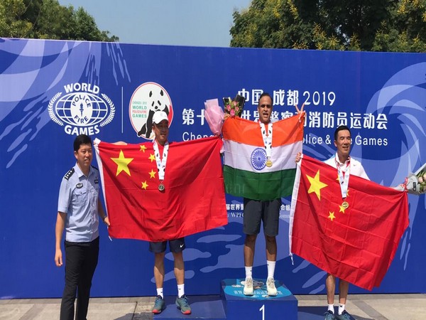 AIG Ashish Kapoor on the victory stand after winning gold medals during World Police and Fire Games at Chengdu, China.
