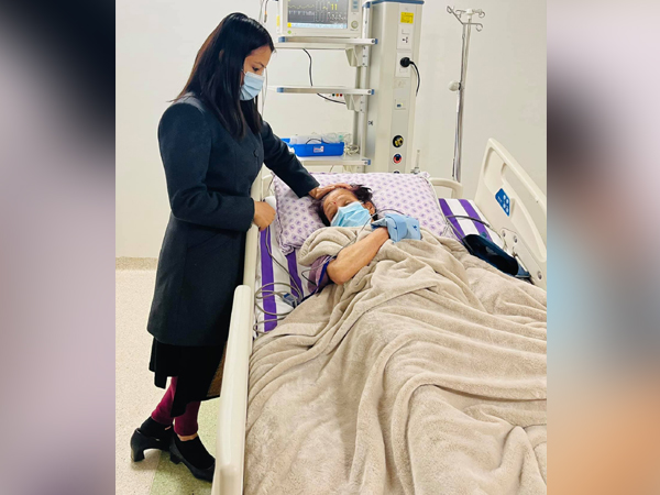 Sita Dahal, spouse of Pushpa Kamal Dahal, in hospital. (Photo credit: Facebook/Ganga Dahal)