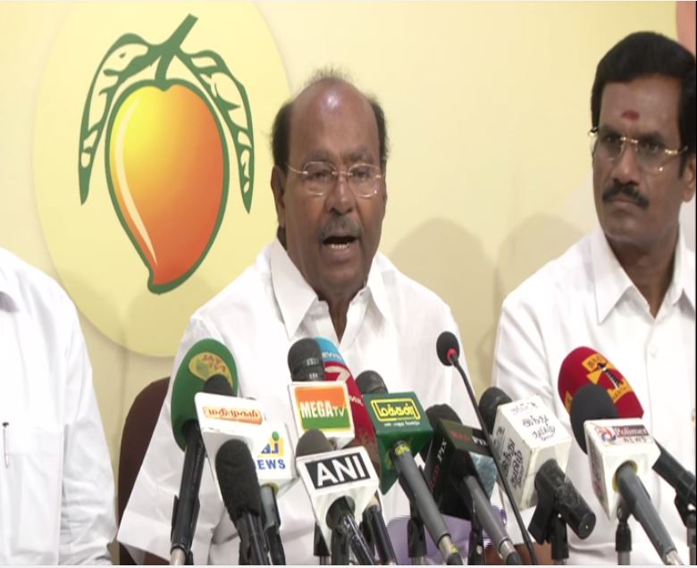 Pattali Makkal Katchi leader S Ramadoss addressing a press conference in party office at Chennai, Tamil Nadu, on Tuesday. Photo/ANI