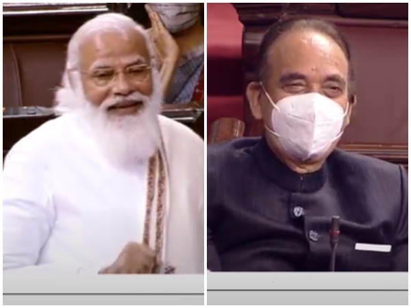 Prime Minister Narendra Modi (left) and Congress leader Ghulam Nabi Azad (right) in Rajya Sabha on Monday (Photo/ANI)
