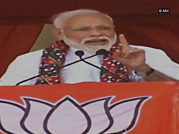 Prime Minister Narendra Modi speaking at an election rally in Mahbubnagar, Telangana on Friday. Photo/ANI
