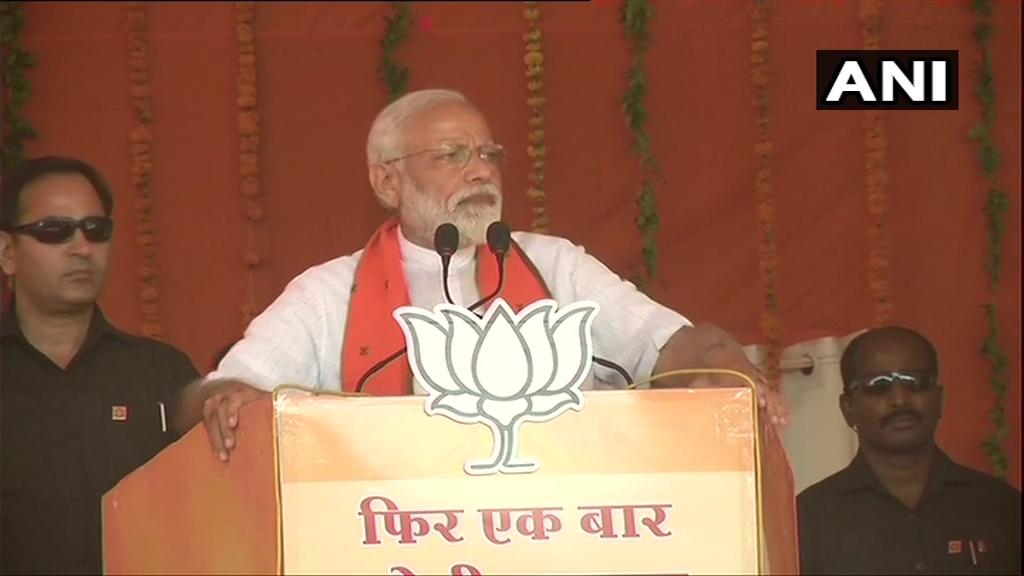 Prime Minister Narendra Modi addressing an election rally at Etah, Uttar Pradesh, on Saturday. Photo/ANI