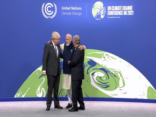 Prime Minister Narendra Modi with UK PM Boris Johnson and WHO chief Antonio Guterres at COP26, Glasgow.