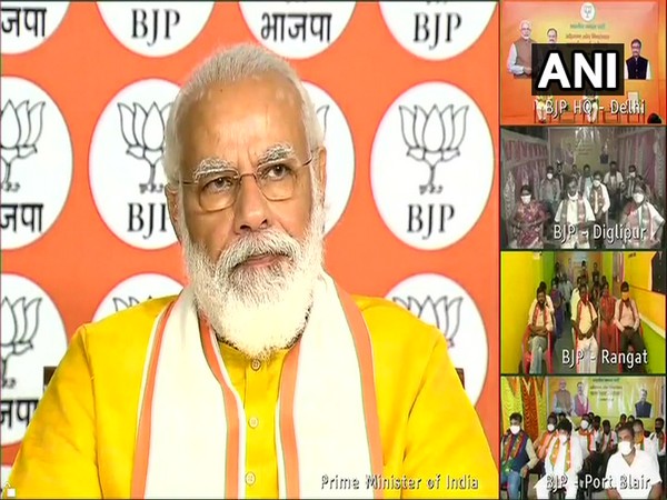Prime Minister Narendra Modi during interaction with BJP workers of Andaman and Nicobar on Sunday. Photo/ANI