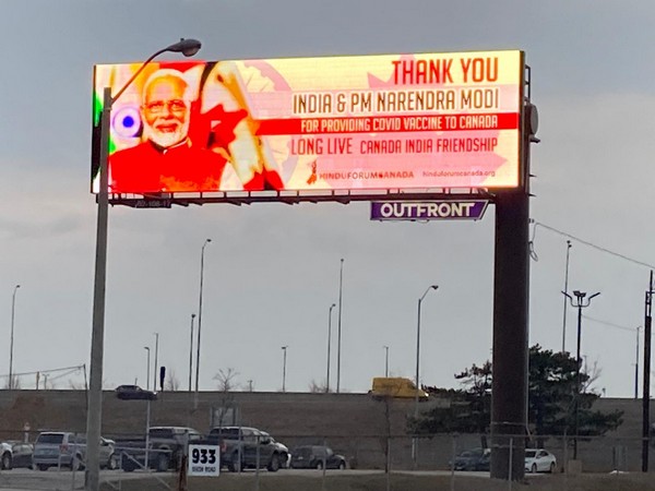 Billboard in the Greater Toronto area thanking Prime Minister Narendra Modi for providing COVID-19 vaccines to Canada.