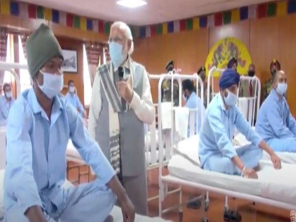 Prime Minister Narendra Modi met soldiers, who were injured in the Galwan Valley Clash of June 15, in Leh. Photo/ANI