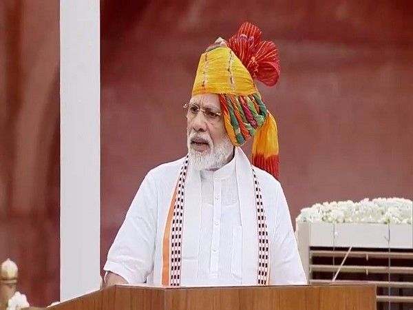 Prime Minister Narendra Modi addressing the nation on the 73rd Independence Day from the Red Fort. (Photo/ANI)