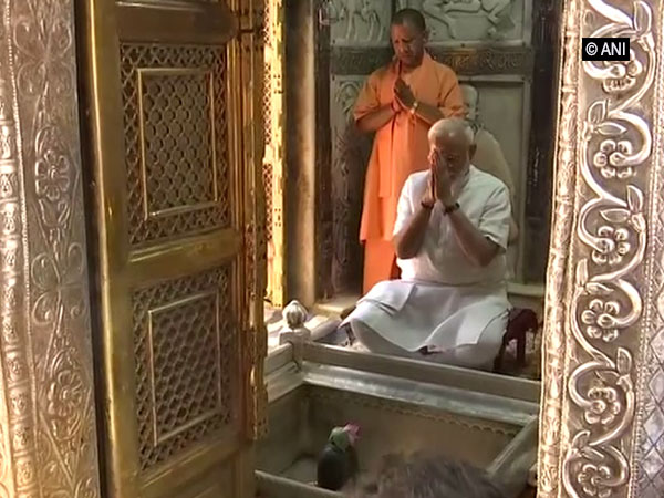 Prime Minister Narendra Modi performing 'pooja' at Kashi Vishwanath temple in Varanasi, Uttar Pradesh, on Monday. Photo/ANI