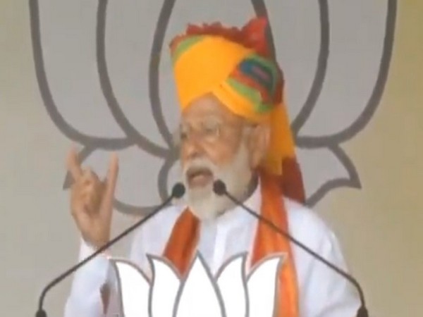 Prime Minister Narendra Modi while addressing an election rally in Rajasthan's Bikaner on Friday. Photo/ANI