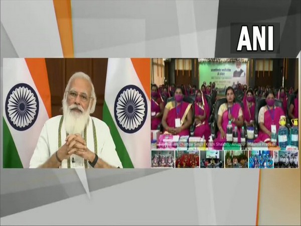 Prime Minister Narendra Modi during 'Atmanirbhar Narishakti se Samvad' event today. (Photo/ ANI)