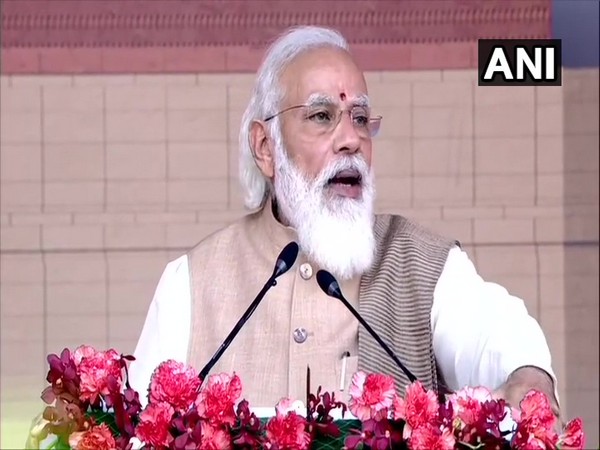 Prime Minister Narendra Modi speaking at the foundation-laying ceremony of new Parliament building on Thursday. [Photo/ANI]