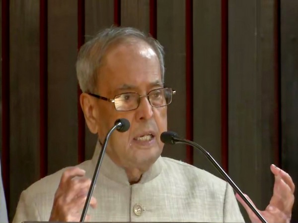 Former President Pranab Mukherjee speaking at a book launch function in New Delhi on Monday. Photo/ANI