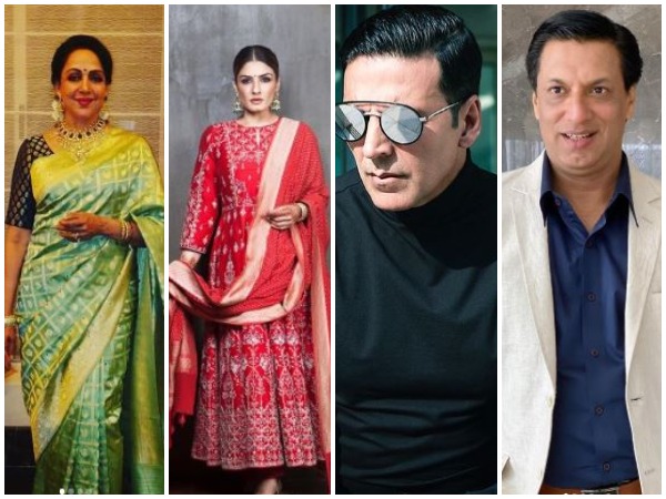 From left to right: Hema Malini, Raveena Tandon, Akshay Kumar, and Madhur Bhandarkar