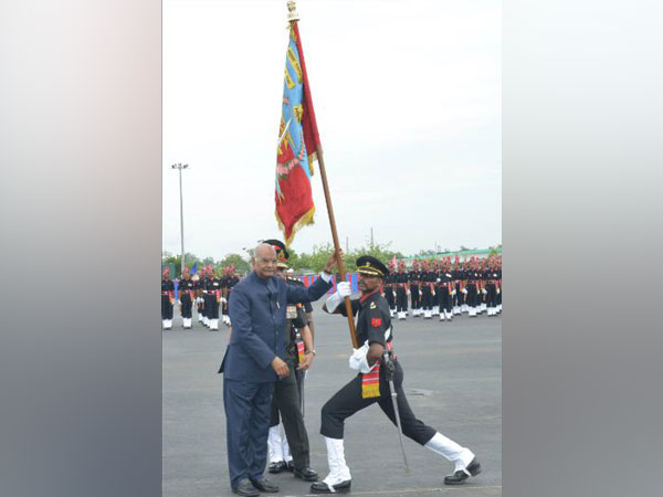 President Ram Nath Kovind presenting Colours to Corps of Army Air Defence at Gopalpur in Odisha on Saturday. (Picture Courtesy: Twitter)