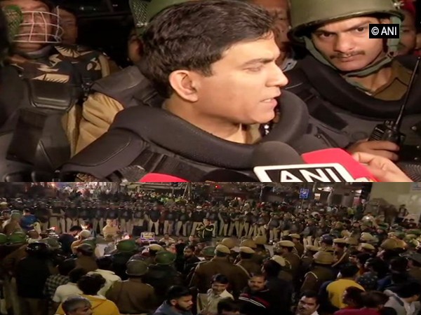 Alok Kumar, Joint Commissioner of Police (Eastern Range) (top), protestors at Maujpur (bottom)