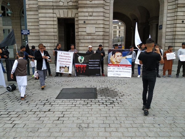 Members of the Pashtun Tahafuz Movement (France) organise protest at Rennes, France on Sunday. 