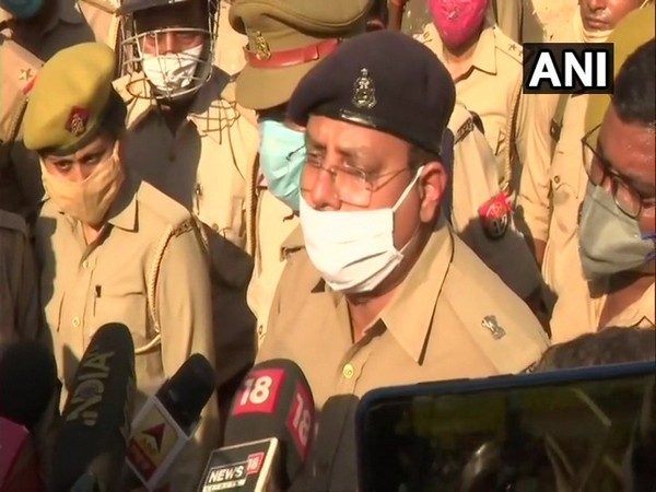 Hathras Additional Superintendents of Police Prakash Kumar speaking to media on Friday. (Photo/ANI)