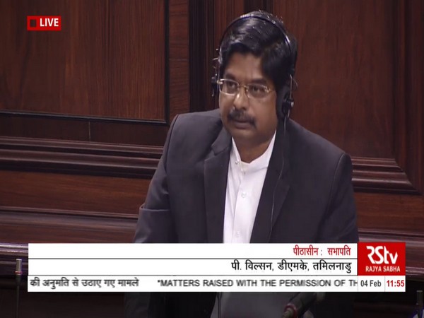 Rajya Sabha MP P Wilson speaking in the Rajya Sabha on Tuesday. (Picture courtesy: RS TV)