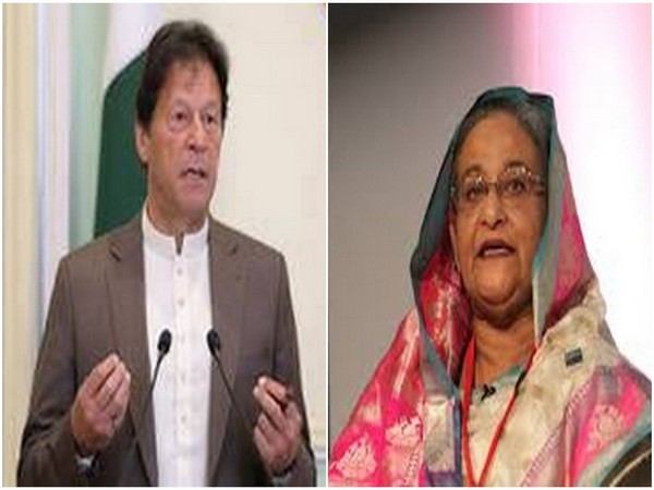Pakistan Prime Minister Imran Khan (L) and his Bangladeshi counterpart Sheikh Hasina (R)