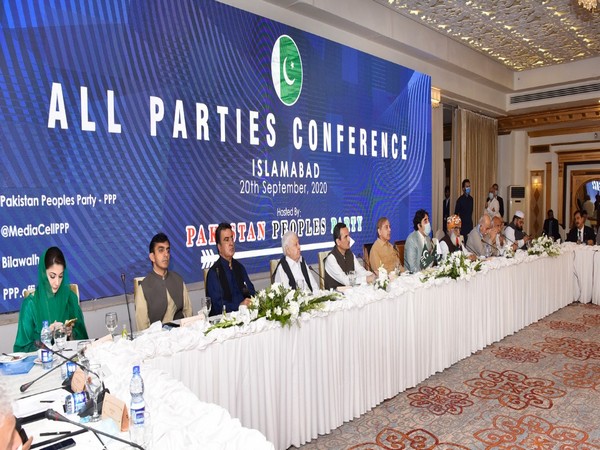 Pakistani opposition leaders during the multi-party conference in Islamabad on Sunday. (Photo source: PPP leader Qamar Zaman Kaira's Twitter)