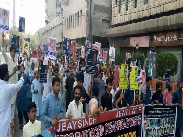 Protest held outside the Karachi Press Club (KPC) on Sunday against the rising incidents of enforced disappearances in the Sindh province.
