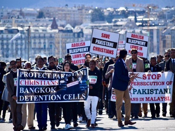 Pakistani Christians stage a protest in Geneva to raise their voice against blasphemy law.
