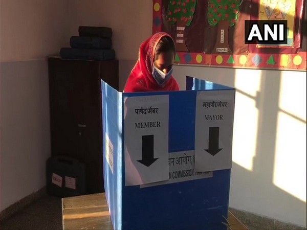 A lady voted at Panchkula Municipal Corporation election at polling centre in Sector-16, Panchkula (Photo ANI)