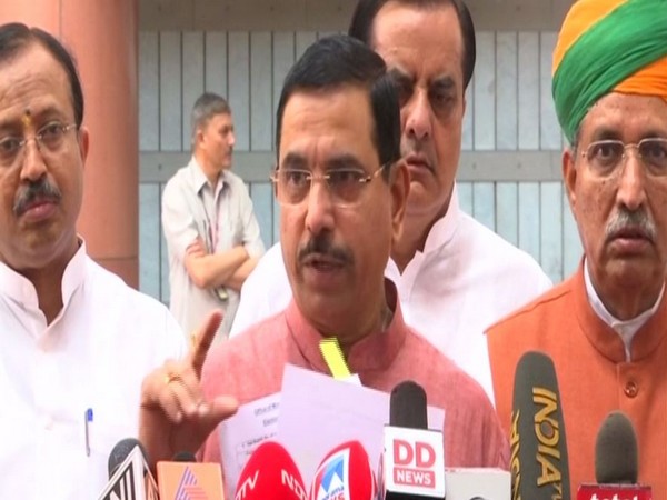 Parliamentary Affairs Minister Pralhad Joshi addressing reporters on Tuesday. (Photo/ANI)