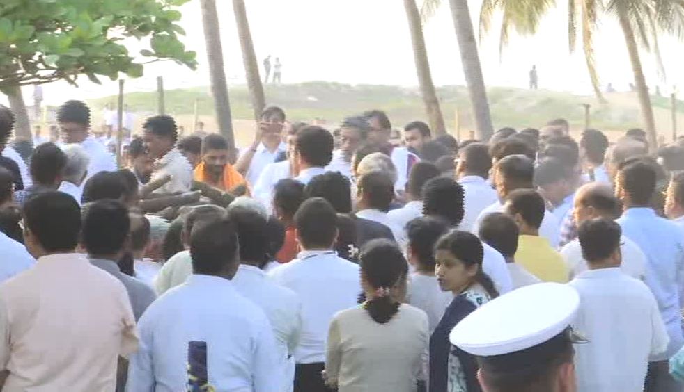 The cremation of former Goa Chief Minister Manoha Parrikar took place in Panaji on Monday evening. Photo/ANI