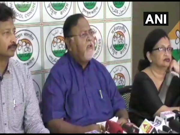West Bengal Minister and TMC leader Partha Chatterjee (centre) addressing media in Kolkata on Sunday.