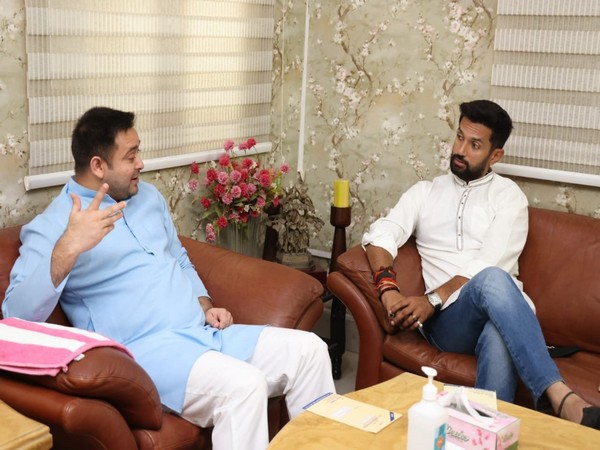 Chirag Paswan meets Tejashwi Yadav. (Photo/ ANI)