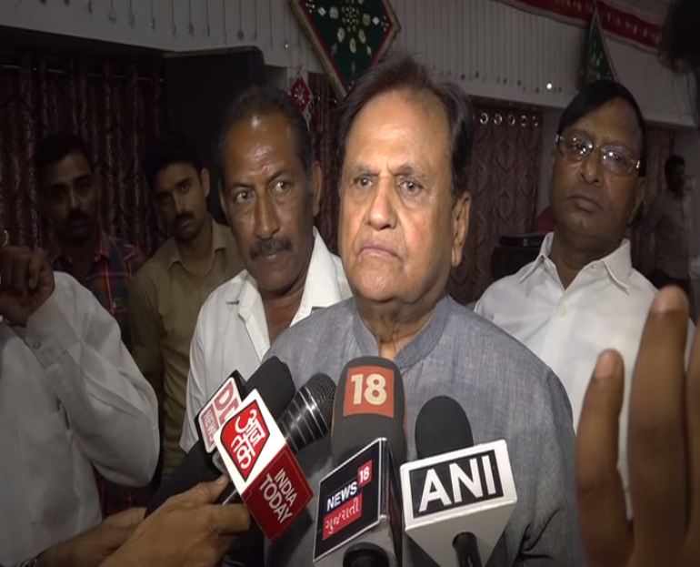 Congress leader Ahmed Patel speaking to reporters in Vadodara, Gujarat on Monday. Photo/ANI
