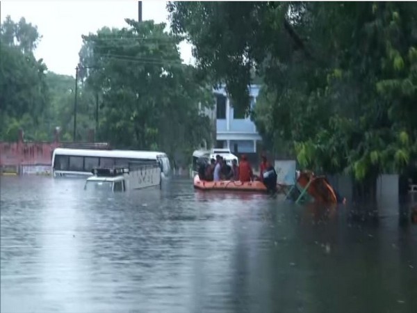 Patna witnessed heavy rains, causing water-logging in several parts of the city on Sunday. [Photo/ANI]