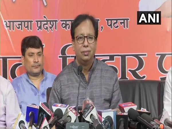 Bihar BJP chief Sanjay Jaiswal speaking at the press conference on Saturday. Photo/ANI