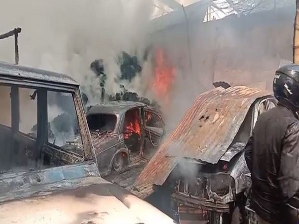 Fire broke out in garage in Patan on Tuesday. Photo/ANI