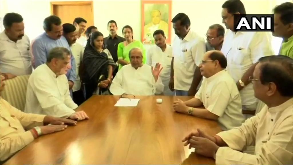 BJD leaders from western Odisha in meeting with party chief Naveen Patnaik on Sunday at his residence in Bhubaneswar, Odisha. Photo/ANI