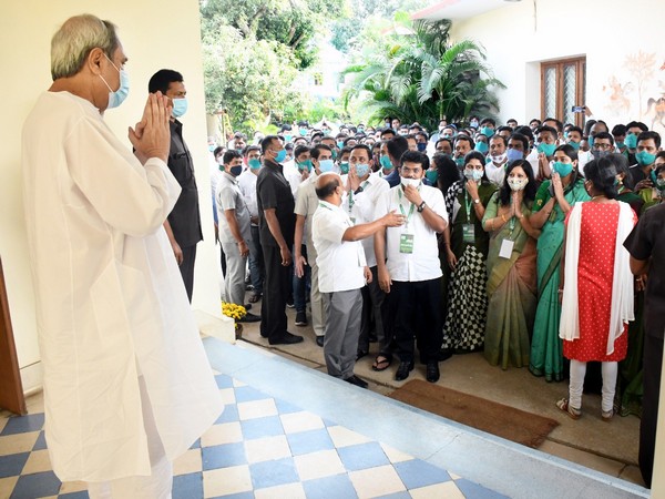 Odisha Chief Minister Naveen Patnaik with party supporters during the event. (Photo/ANI)