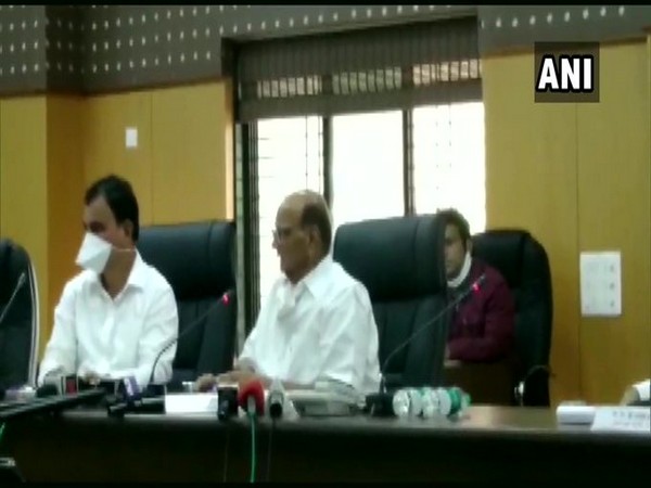 Nationalist Congress Party (NCP) chief Sharad Pawar speaking during press conference in Maharashtra on Sunday. Photo/ANI