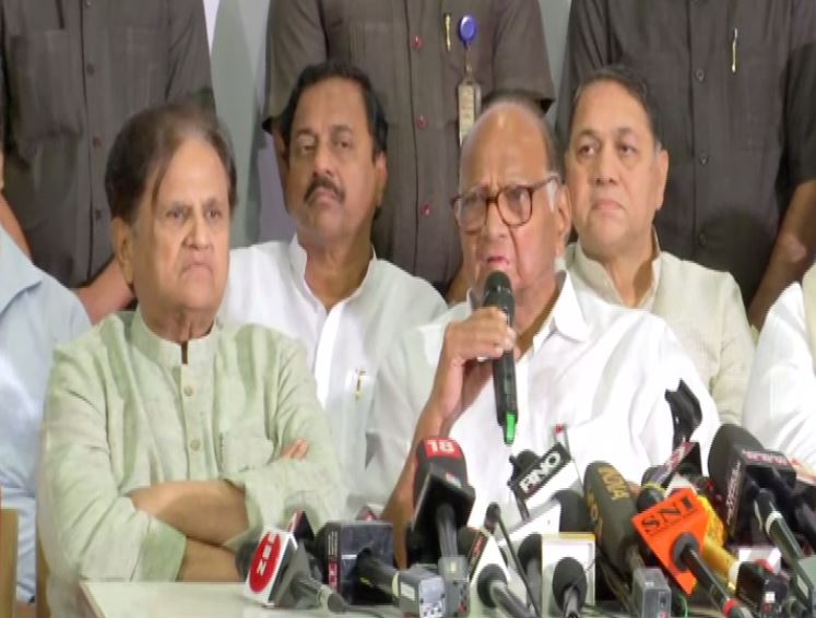 Congress and NCP leaders addressing a press conference in Mumbai on Tuesday