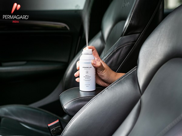 Permagard's Antimicrobial Shield in action in a car, it kills 99.99% viruses instantly and is effective up to 12 months. Usable in cars, offices and homes