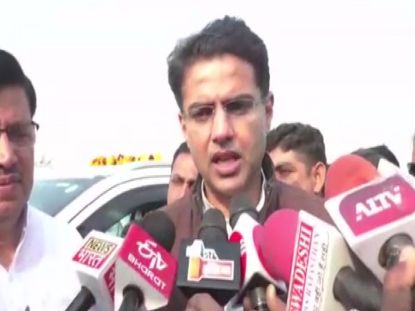 Sachin Pilot speaking to reporters. Photo/ANI