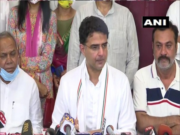 Congress leader Sachin Pilot addressing the media in Jaipur on Tuesday. (Photo/ANI)
