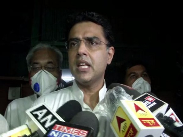 Former Rajasthan Deputy Chief Minister Sachin Pilot speaking to reporters on Monday. Photo/ANI