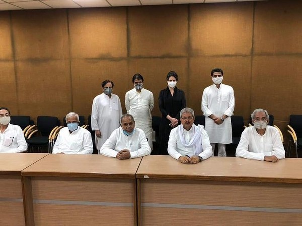 Former Rajasthan Deputy chief minister Sachin Pilot and rebel MLAs attended meeting with three-member committee formed by Congress. Photo/ANI