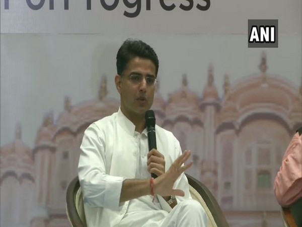 Rajasthan Deputy Chief Minister Sachin Pilot speaking at a conference in Jaipur on Thursday. Photo/ANI