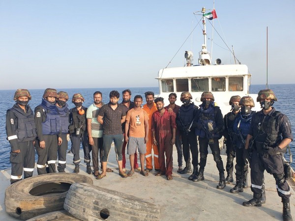 Indian Navy with the rescued crewmen of MV Nayan.
