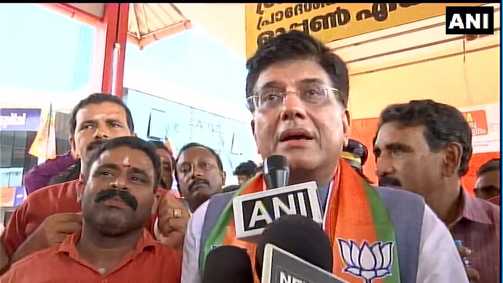 Railway Minister Pitush Goyal while speaking to media persons in Kerala on Wednesday. Photo/ANI